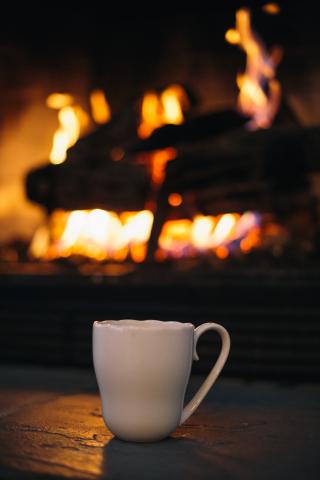 Fireplace and coffee